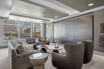 Movie theater space at the elle apartments in chicago, il 60605